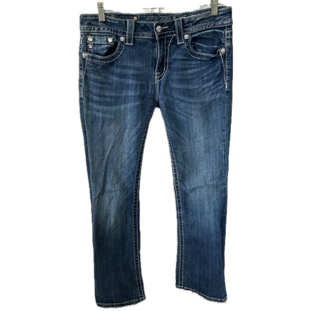Miss Me Women's Embroidered Stud Embellishments Signature Boot Denim Jeans 30